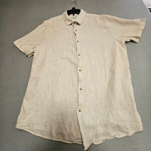 Cabana Fashions Shirt Mens L Beige Linen Blend Short Sleeve‎ Button Up Casual